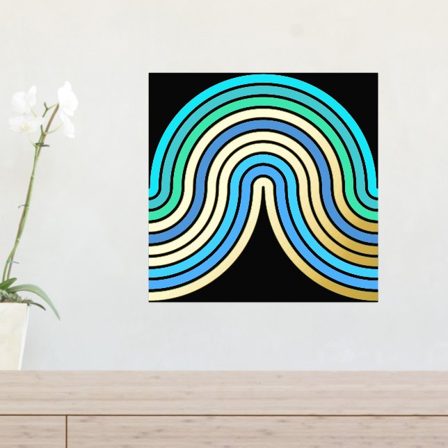 Azure Blue Abstract Wave Lines Art Pattern Gold Foil Prints (In Situ (Entry Table))