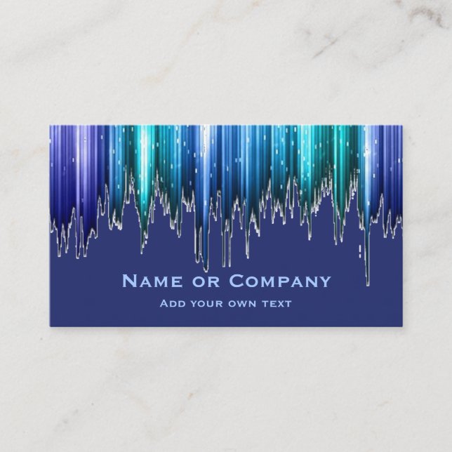 Azure Blue and Green Vertical Ice Effect Stripes Business Card (Front)