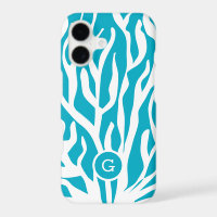 Azure blue and white coral reef custom monogram