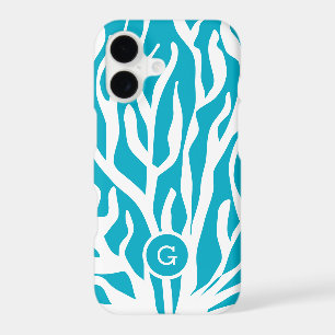 Azure blue and white coral reef custom monogram