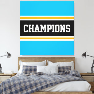 Azure Blue Black White Orange CHAMPIONS Stripes Canvas Print