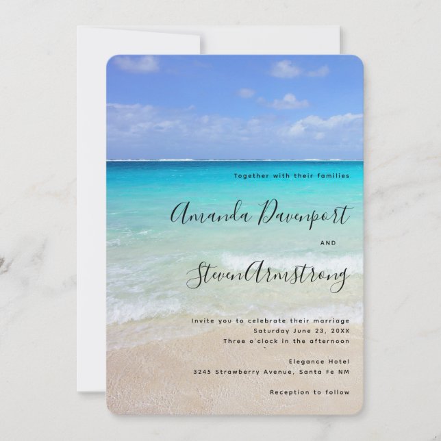 Azure Blue Caribbean Tropical Beach Wedding Invitation (Front)