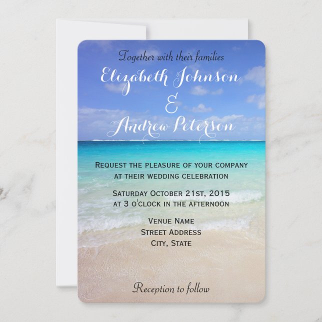 Azure Blue Caribbean Tropical Beach Wedding Invitation (Front)