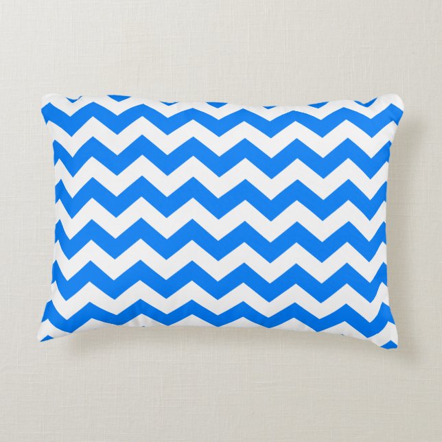 Azure Blue Chevron Decorative Cushion (Back)