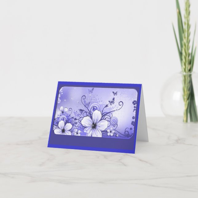 Azure Blue Floral Note Card (Front)