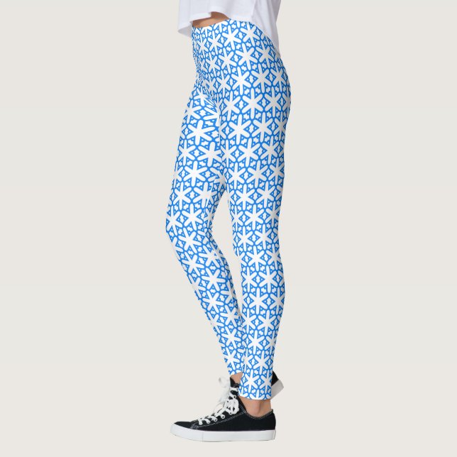 Azure Blue Geometic Flower Tile Leggings (Left)
