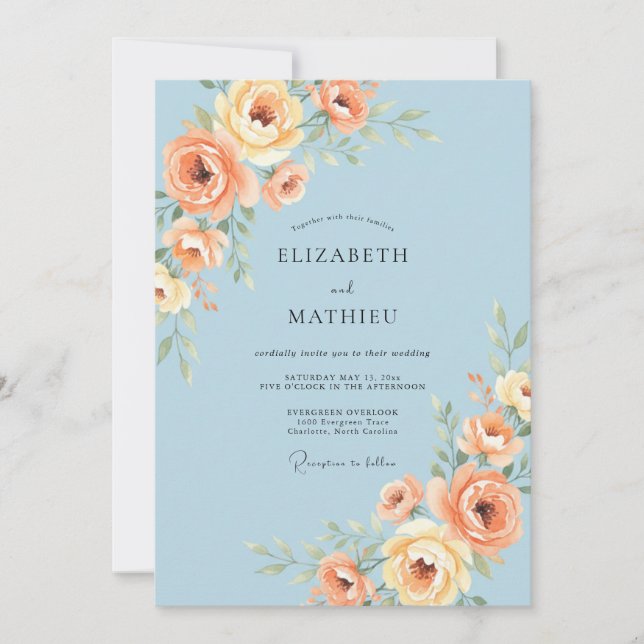 Azure Blue Graceful Summer Wedding Invitation (Front)