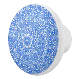 Azure Blue Mandala Geometric Pattern Ceramic Knob