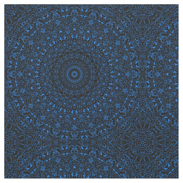 Azure Blue Mandala with Hypnotic Symmetry Fabric (Close Up)