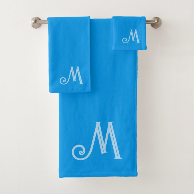 Azure Blue Monogram Towel Set (Insitu)