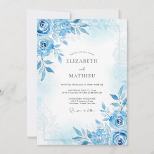 Azure Blue Painterly Spring Wedding Invitation