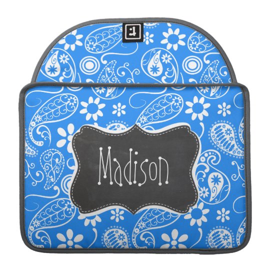 Azure Blue Paisley; Floral; Chalkboard Sleeve For MacBook Pro