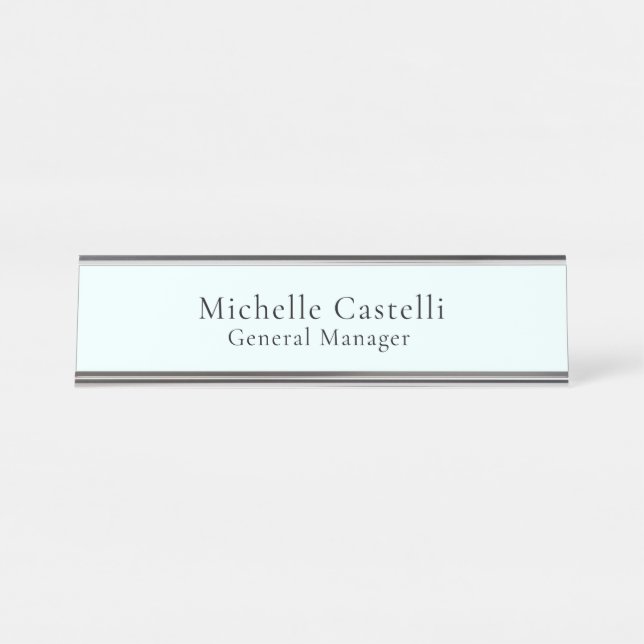 Azure Blue Professional Unique Classical Simple Desk Name Plate (Front)