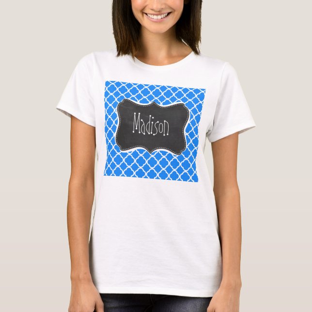 Azure Blue Quatrefoil; Retro Chalkboard T-Shirt (Front)
