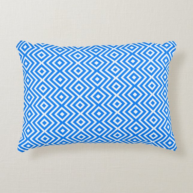 Azure Blue Retro Geo Diamonds Decorative Cushion (Front)