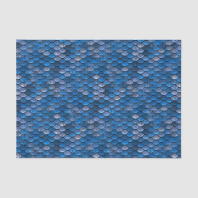 Azure Blue & Silver Snake/Dinosaur Dragon Scale Tissue Paper (Front)
