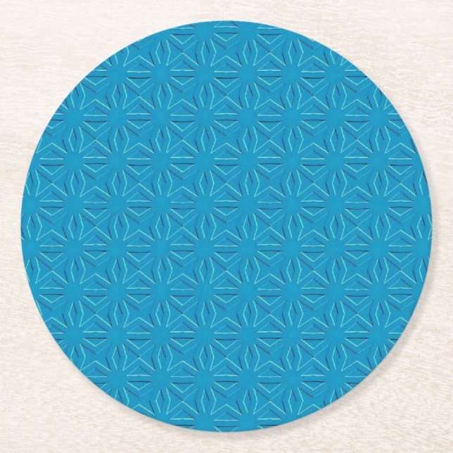 Azure blue texture pattern round paper coaster (Front)
