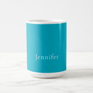 Azure Blue Trendy Modern Minimalist Name Coffee Mug
