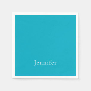 Azure Blue Trendy Modern Minimalist Name Napkin