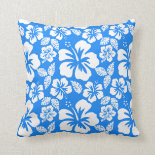 Azure Blue Tropical Hibiscus Cushion
