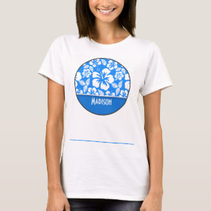 Azure Blue Tropical Hibiscus; Personalised T-Shirt