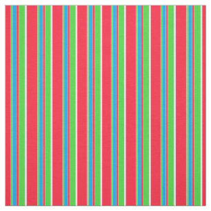 Azure Blue White Lime Green Red Stripes Pattern Fabric