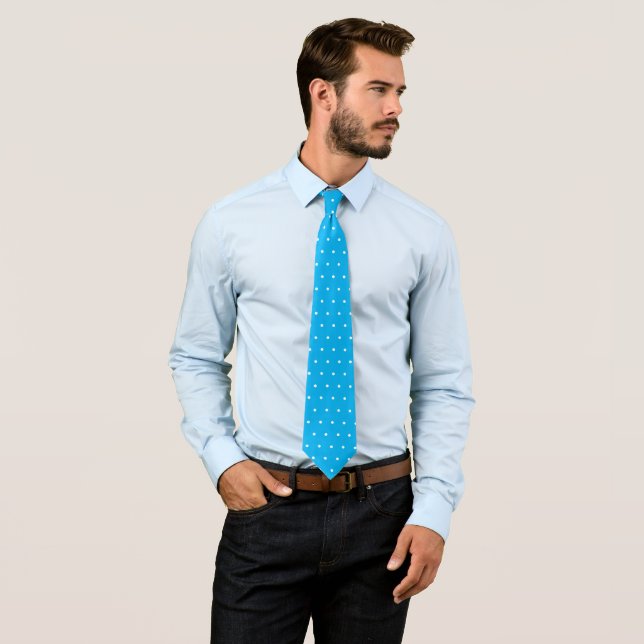 Azure Blue White Polka Dots Tie (In Situ)