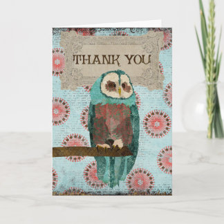 Azure & Blush Owl Thank You Card