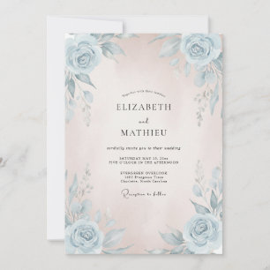 Azure Blush Painted Wedding Invitation