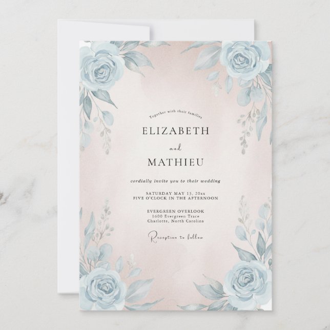 Azure Blush Painted Wedding Invitation (Front)