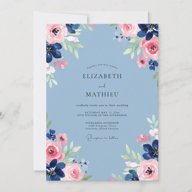 Azure Blush Peony Wedding Invitation (Front)
