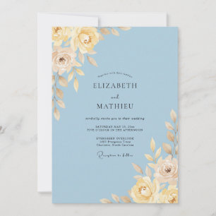 Azure Butter Ranunculus Eucalyptus Wedding Invitation