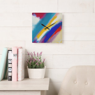 "Azure Cascade" Abstract Art Square Wall Clock