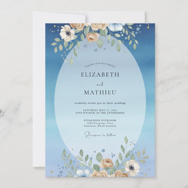Azure Champagne Bloom Wedding Invitation (Front)