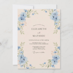 Azure Champagne Cornflower Eucalyptus Wedding Invitation