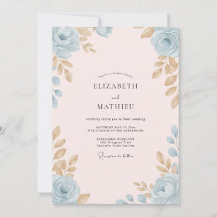 Azure Champagne Leafy Wedding Invitation