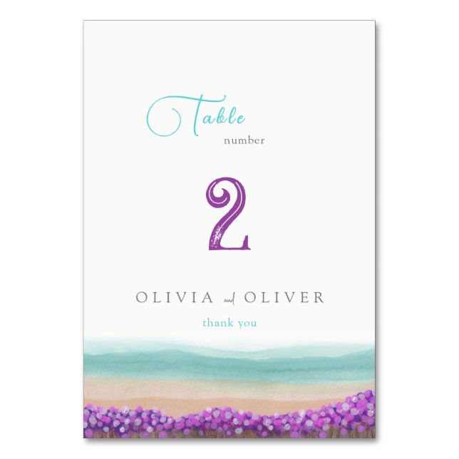 Azure Coast in Bloom Wedding Table Number (Front)