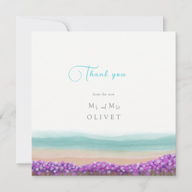 Azure Coast in Bloom Wedding Thank You Card (Front)