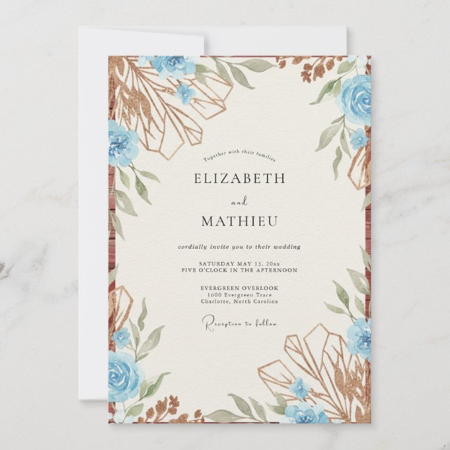 Azure Copper Rose Wedding Invitation (Front)