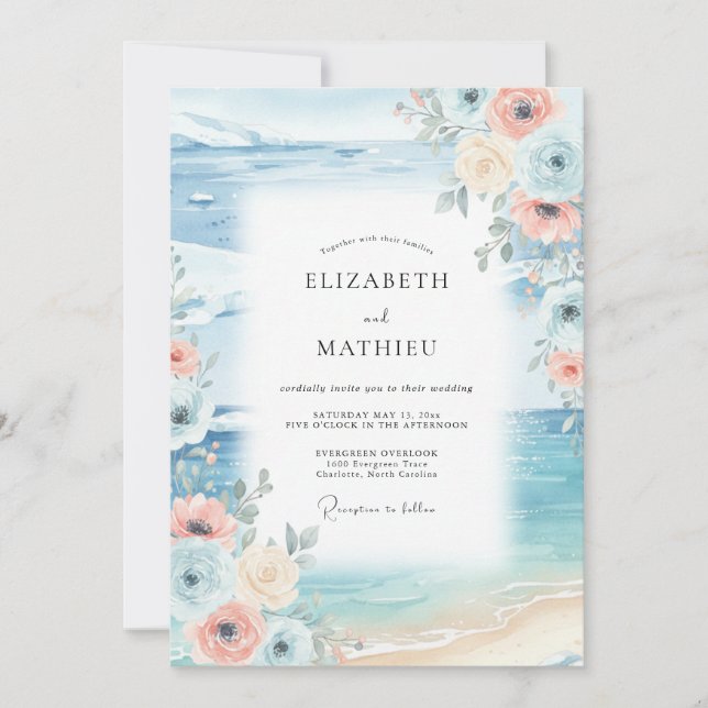 Azure Coral Anemone Wedding Invitation (Front)