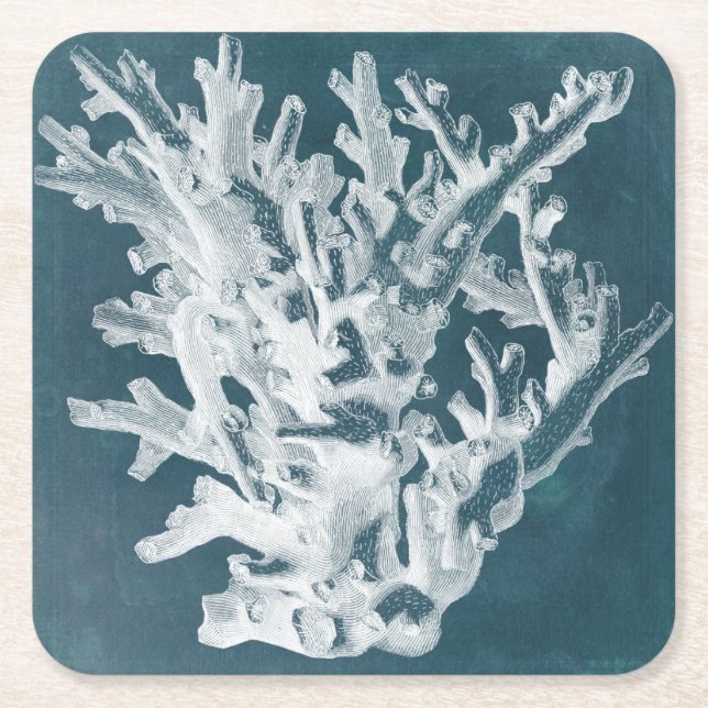Azure Coral I Square Paper Coaster (Front)