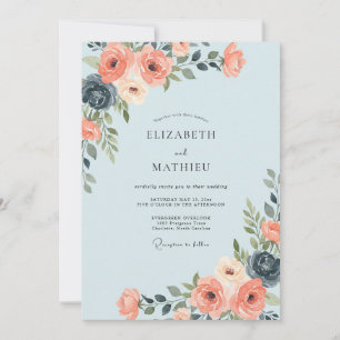 Azure Coral Peony Wedding Invitation