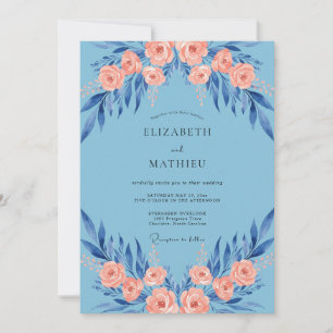 Azure Coral Petal Wedding Invitation