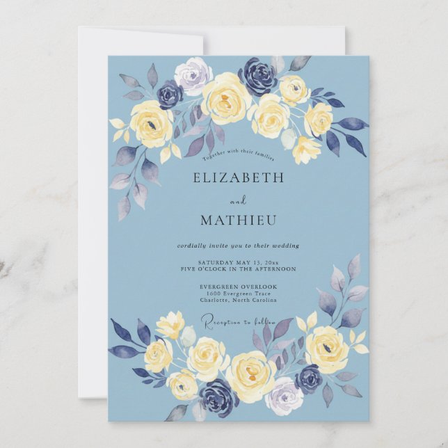 Azure Cream Petal Wedding Invitation (Front)