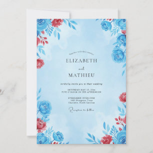 Azure Crimson Bloom Wedding Invitation