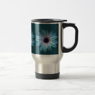 Azure Daisy on Dark Till Leather Print Travel Mug