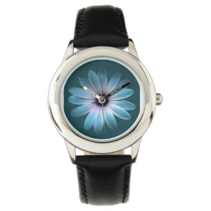 Azure Daisy on Dark Till Leather Print Watch