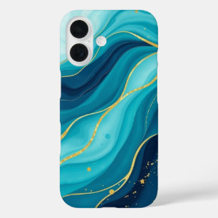 Azure Depths with Golden Veins iPhone 16 Case