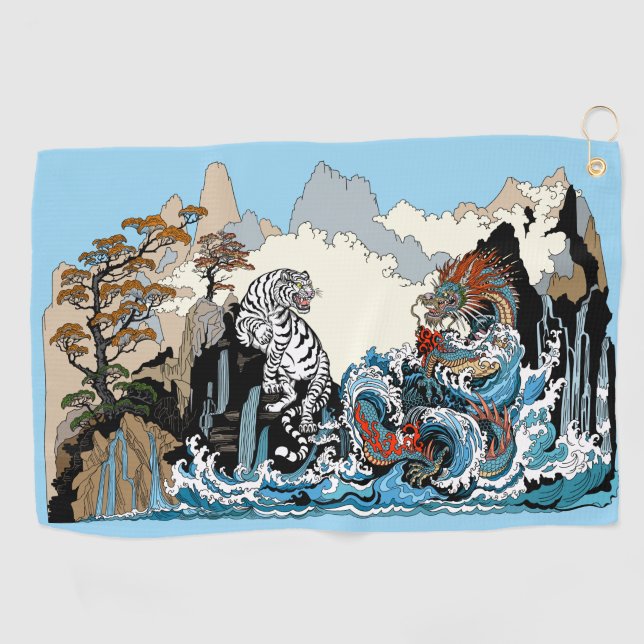 Azure Dragon and White Tiger. Illustration Golf Towel (Horizontal)