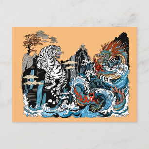 Azure Dragon and White Tiger. Illustration Postcard